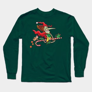 Halloween witch riding a Christmas candy cane Long Sleeve T-Shirt